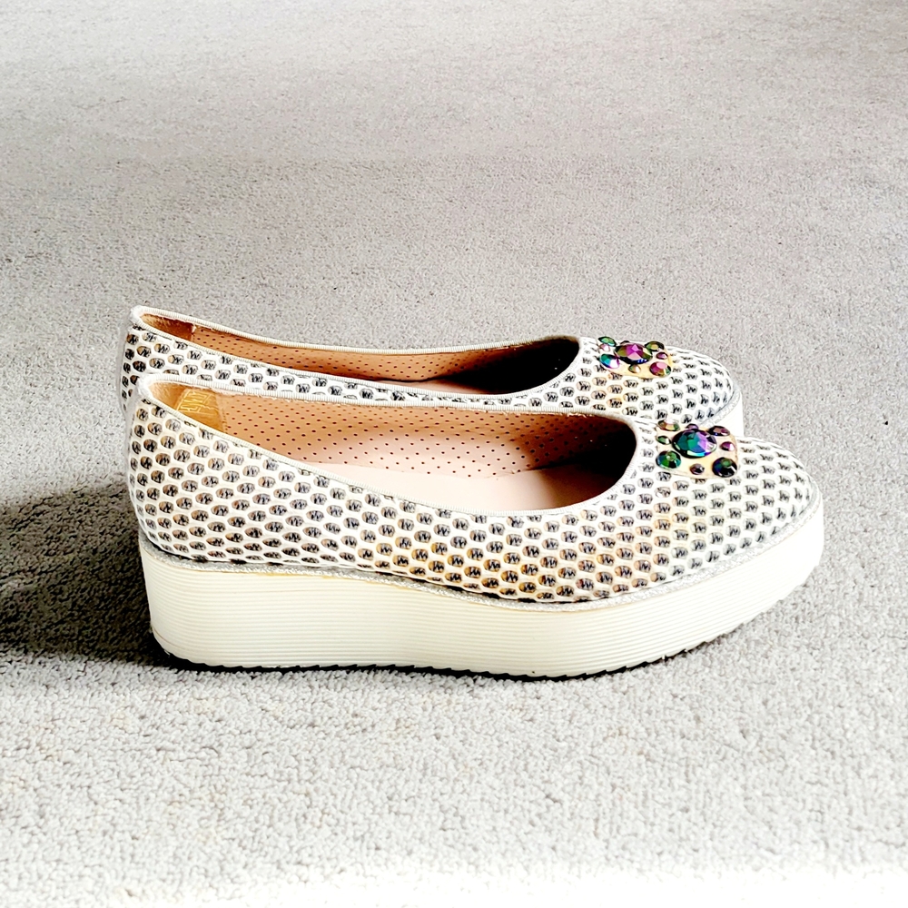 Pertini Silver Platform Shoes with Perforated Design Size EU 40 - Picture 5 of 12